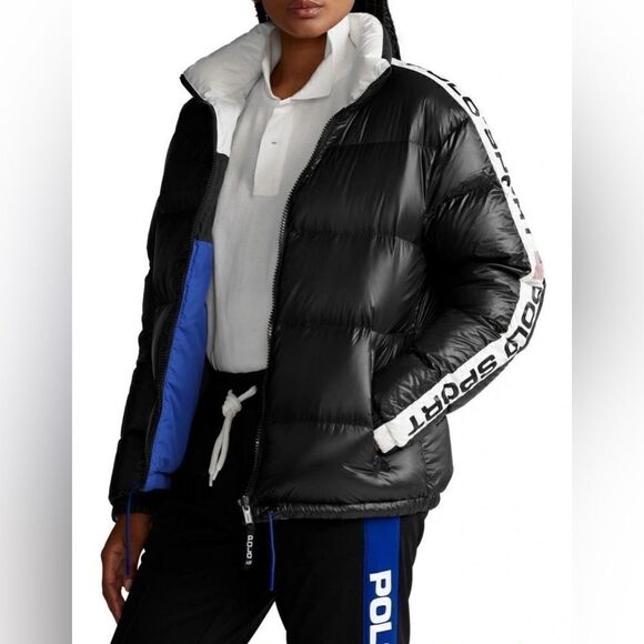 Polo Ralph Lauren Reversible Black Multi Puffer Water Repellent Size M - Picture 5 of 13